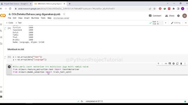 DETEKSI BAHASA SEPERTI PADA GOOGLE TRANSLATE MENGGUNAKAN ML #datascience #tutorial #project смотреть онлайн