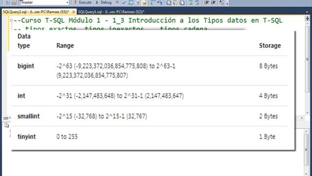 Curso T SQL Módulo 1 - 1_ 3 Introducción a los Tipos datos en T SQL смотреть онлайн