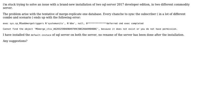 SqlServer Merge Replica push - exec sys.sp_MSaddmergetriggers throws error смотреть онлайн