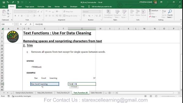 Ms Excel : Remove Extra Spaces and Nonprinting Characters || Clean, Trim, Substitute formula |? смотреть онлайн