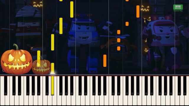 Robocar Poli Happy Halloween Song Easy Piano Tutorial смотреть онлайн
