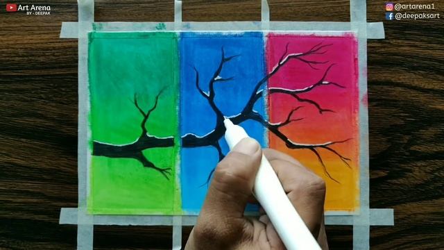 Masking Tape multiple drawing technique with Oil Pastels for beginners - step by step смотреть онлайн
