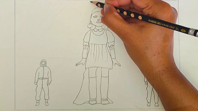 Squid Game Drawing - Time Lapse || Giant Doll with Worker Guards смотреть онлайн