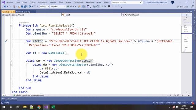 Abrir uma planilha do Excel numa DataGridView com VB.Net. Visual Basic .Net Windows Form. смотреть онлайн