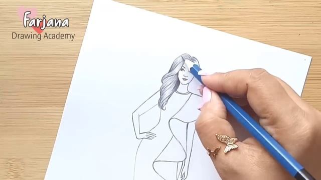 Pencil sketch of a girl with Fashion Dress - step by step || How to draw Fashion Girl смотреть онлайн