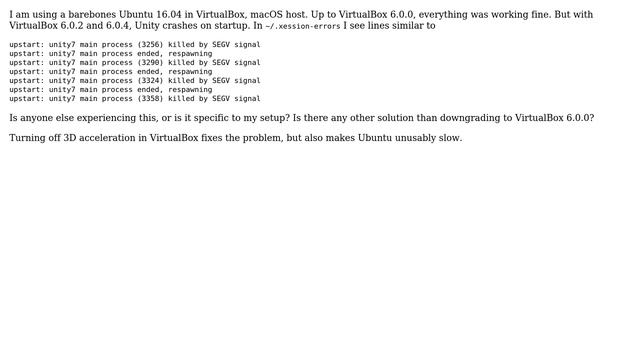Ubuntu: Virtualbox ＞= 6.0.2: Unity crashes on startup смотреть онлайн
