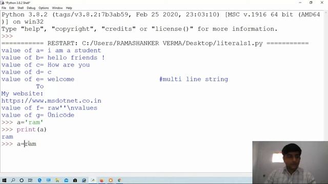 Literals in python language Lecture 9 :Hindi смотреть онлайн