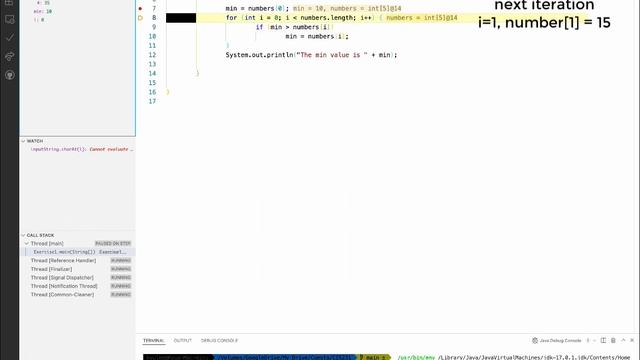 Find the min value in Java. VS code debugging смотреть онлайн