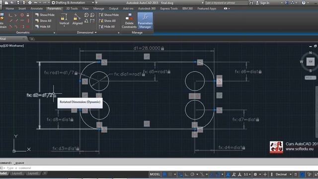 Curs Autocad 2015 - 2023, fragment, cotare parametrica смотреть онлайн
