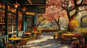 Sweet Bossa Nova Jazz Music at Outdoor Coffee Shop Ambience ~ Relaxing Jazz Cafe for Start The Day