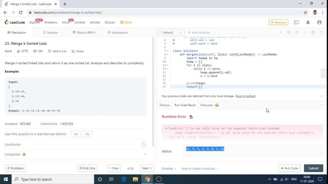 Merge k Sorted Lists Leetcode Solution | Python смотреть онлайн