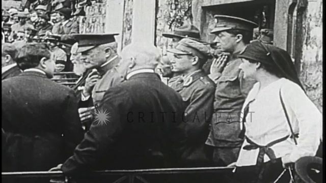 French President Poincare and US General Pershing address a military gathering in...HD Stock Footag смотреть онлайн