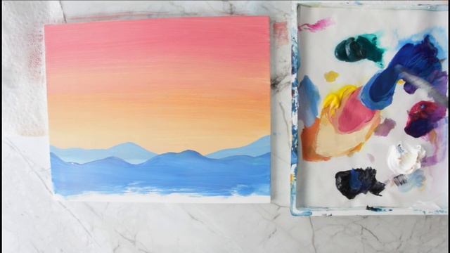 Acrylic Painting Tutorial for Beginners | Easy Sunset Landscape Painting смотреть онлайн