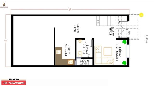 16 x 36 house plan - 576 sqft | 16*36 makan ka naksha | 16 by 36 ghar ka naksha смотреть онлайн