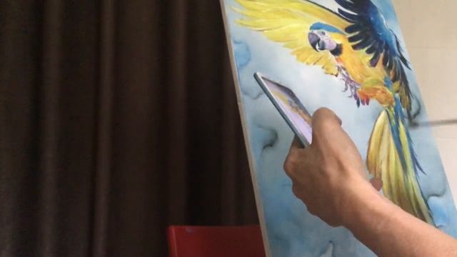 Желтый попугай. Пишем попугая маслом. смотреть онлайн