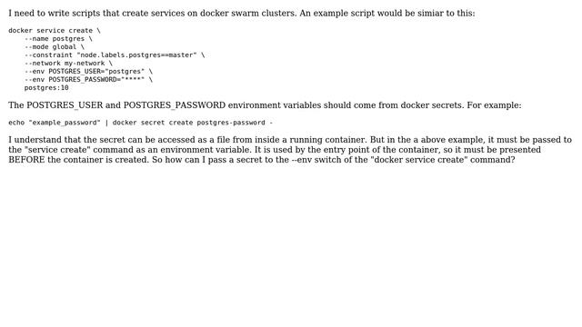 Howto use a docker/swarm secret value as an environment variable in "docker service create"? смотреть онлайн