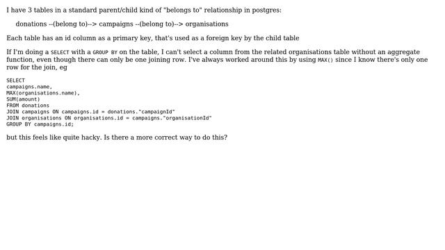 Databases: Selecting non-aggregate column on 3 table inner join смотреть онлайн