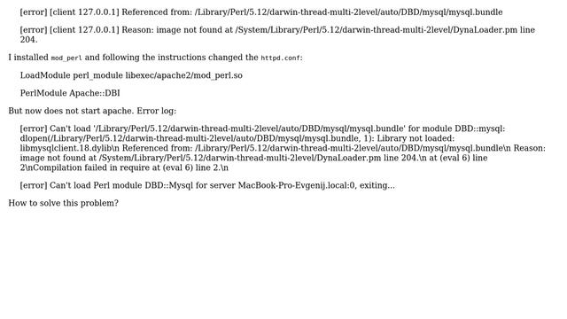 Apache can't load dbi module in mac os x смотреть онлайн