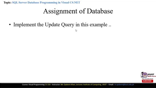 FACULTY051 CS316 KUST20201 L30 V1 Visual Programming SQL Server Database Programming in C# NET смотреть онлайн