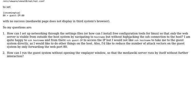 How to setup turnkey-mediawiki on remote linux host inside vmplayer without highjacking ssh? смотреть онлайн