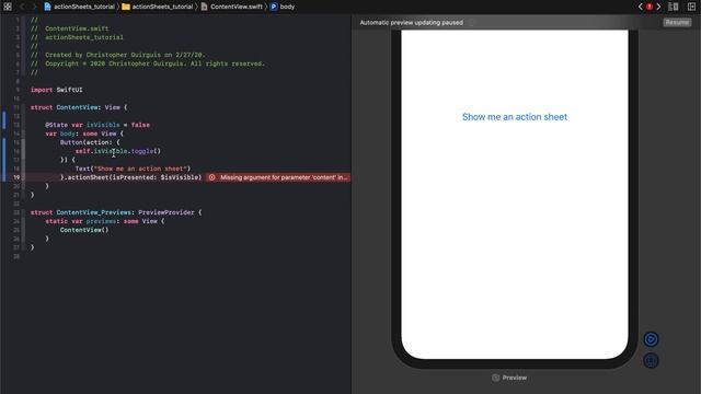 (2020) SwiftUI - Action Sheets - 6 Minutes - Basics for Beginners смотреть онлайн
