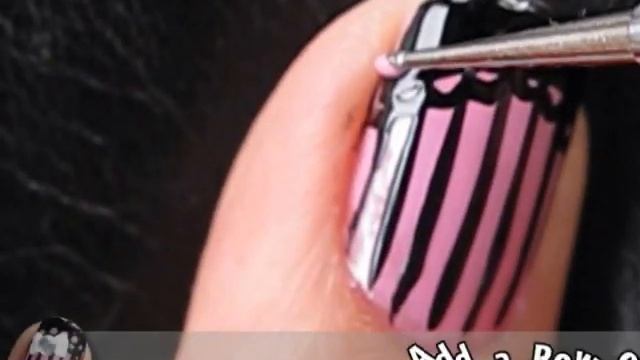 Lace Nails - Pink & Black Lace Corset Bow Nail Art Design French Tip 美甲彩绘教程 uñas arte смотреть онлайн