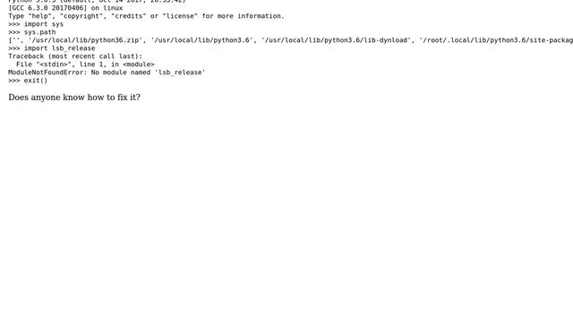 No module named 'lsb_release' after install Python 3.6.3 from source смотреть онлайн