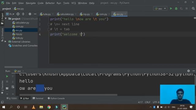 Escape Sequence and Escape Character | Python Tutorials for Beginners in Hindi | Part-7 смотреть онлайн