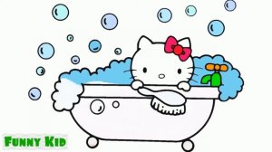 Hello Kitty Мультик раскраска Hello Kitty принимает ванну учим цвета