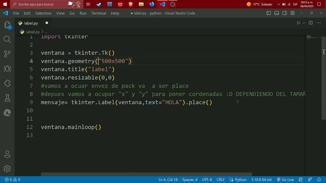 Como cambiar de posicion un label cualquier elemento en python :D con el metodo place :D смотреть онлайн