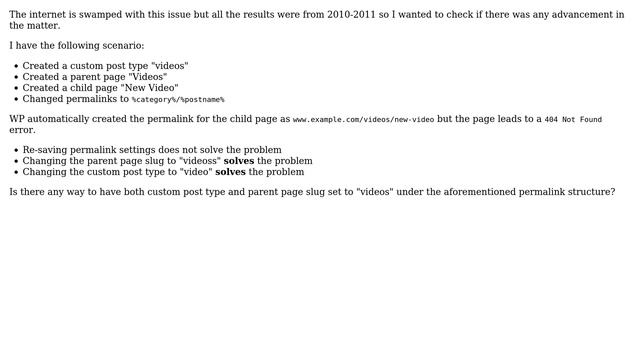 Wordpress: 404 on child page when parent page slug is identical to custom post type смотреть онлайн