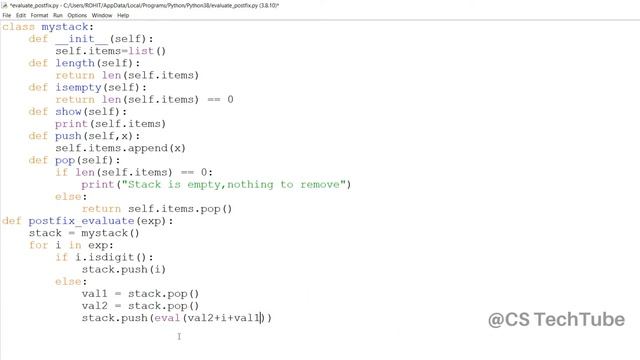 Postfix evaluation using stack | Python Data Structure | CS TechTube смотреть онлайн