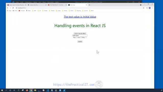 React JS 24 - Handling Form Submission. Using preventDefault() on Submit button. Practical IT смотреть онлайн