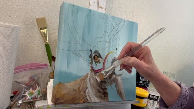 HOW I PAINTED A Winter Reindeer Painting! Acrylic Painting Techniques! By: Annie Troe