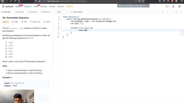 Leetcode Permutation Sequence Java Solution смотреть онлайн