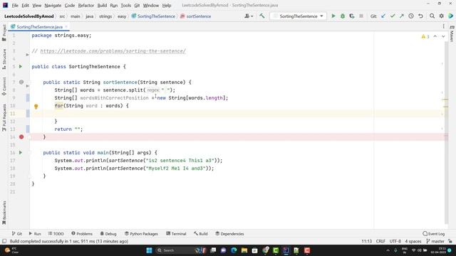 #1. LeetCode | Sorting the Sentence | Java 11 | Easy | смотреть онлайн