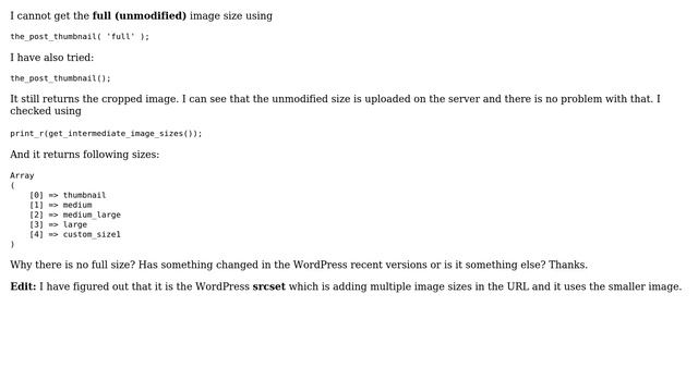 Wordpress: Cannot get full thumbnail size using the_post_thumbnail смотреть онлайн