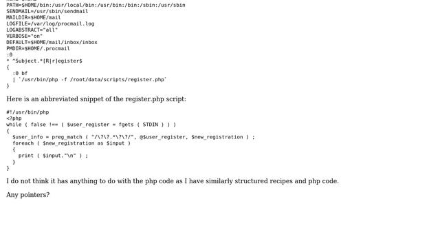 Unix & Linux: Procmail error when piping body to php script смотреть онлайн