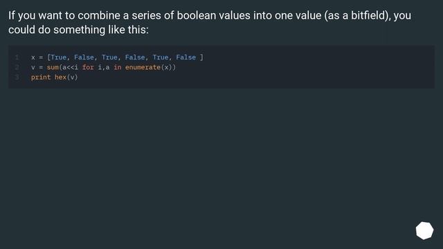 Changing an array of True and False answers to a hex value Python смотреть онлайн