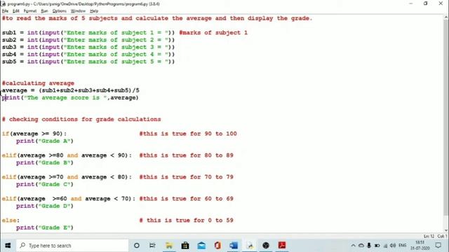 Python Programming for Beginners | Read marks of subjects and find average and grade scored | смотреть онлайн