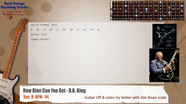 🎸 How Blue Can You Get - B.B. King Guitar Backing Track with chords and lyrics смотреть онлайн