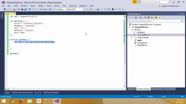 How to connect to Microsoft SQL Server database using NodeJs смотреть онлайн