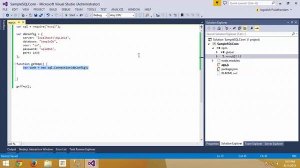 How to connect to Microsoft SQL Server database using NodeJs