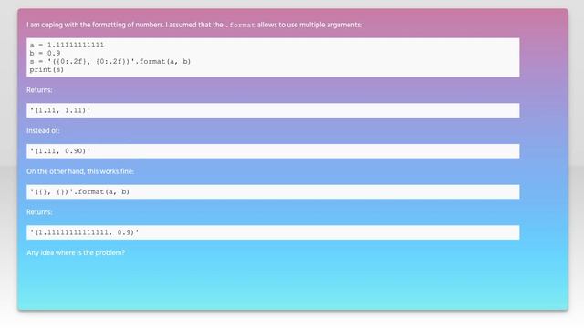Formatting two numbers in Python смотреть онлайн