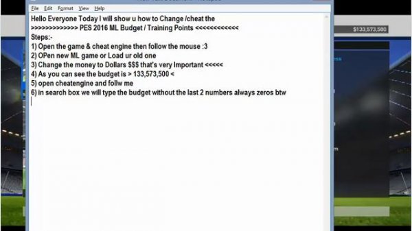 PES 16 Master League Unlimited Money with cheat engine