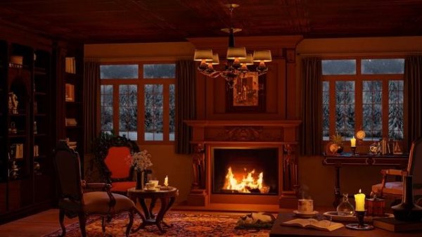 Cozy Winter Room - Relaxing Blizzard and Snowstorm Sounds w/ Fireplace for Sleep & Relaxation