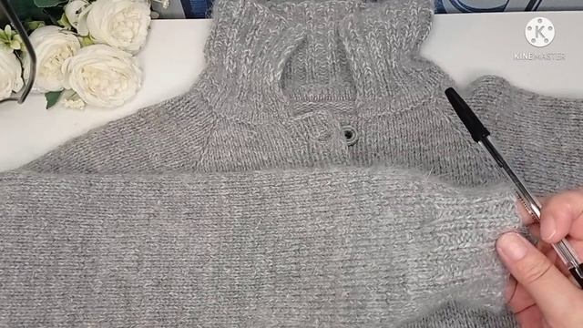 Связала кардиган из пуха норки и Ализе Ланаголд 800 спицами ???