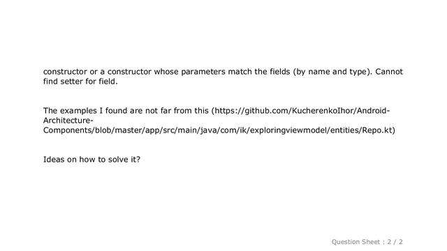 Android : Room Persistence: Error:Entities and Pojos must have a usable public constructor смотреть онлайн