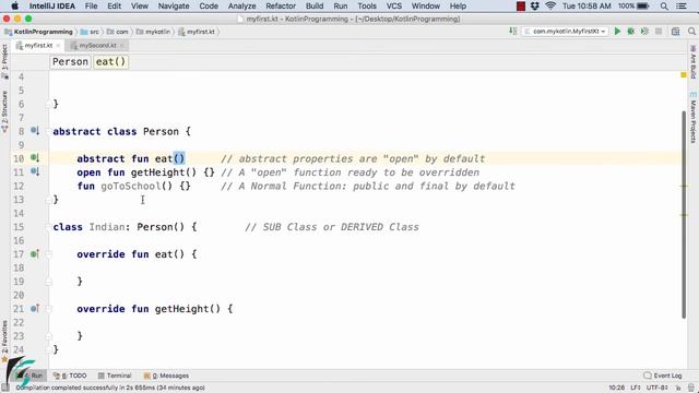Kotlin Abstract class, Method and Abstract Properties. Kotlin Tutorial for Android #8.8 смотреть онлайн