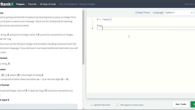HackerRank 30 Days of Code | Day 16: Exceptions - String to Integer | Python смотреть онлайн
